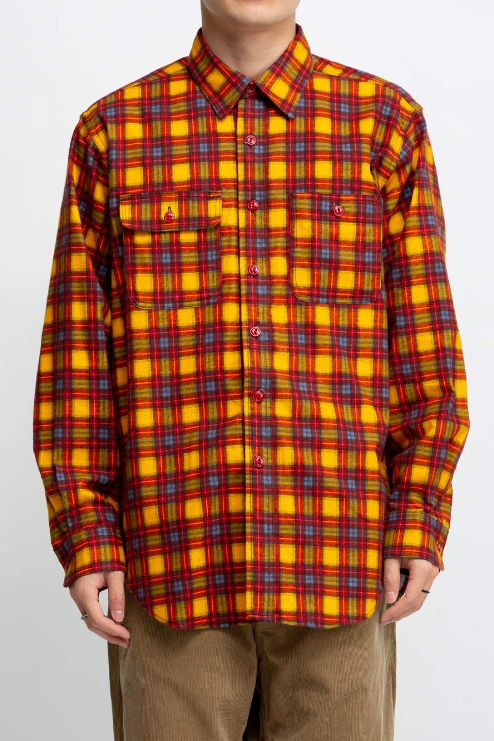UTILITY SHIRT GOLD RED COTTON BRUSHED PLAID