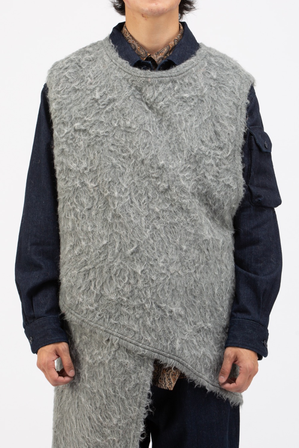 WRAP KNIT VEST HEATHER GREY SOLID MOHAIR