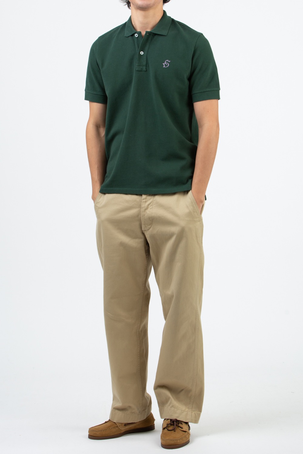 (CARRY OVER) FOREST GREEN &#039;DRAKE&#039; EMBLEM PIQUE COTTON POLO SHIRT FOREST GREEN