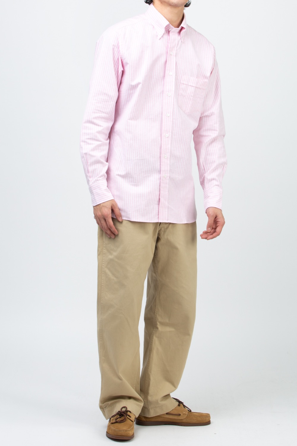 (CARRY OVER) PALE PINK PENCIL STRIPE COTTON OXFORD CLOTH BUTTON DOWN SHIRT