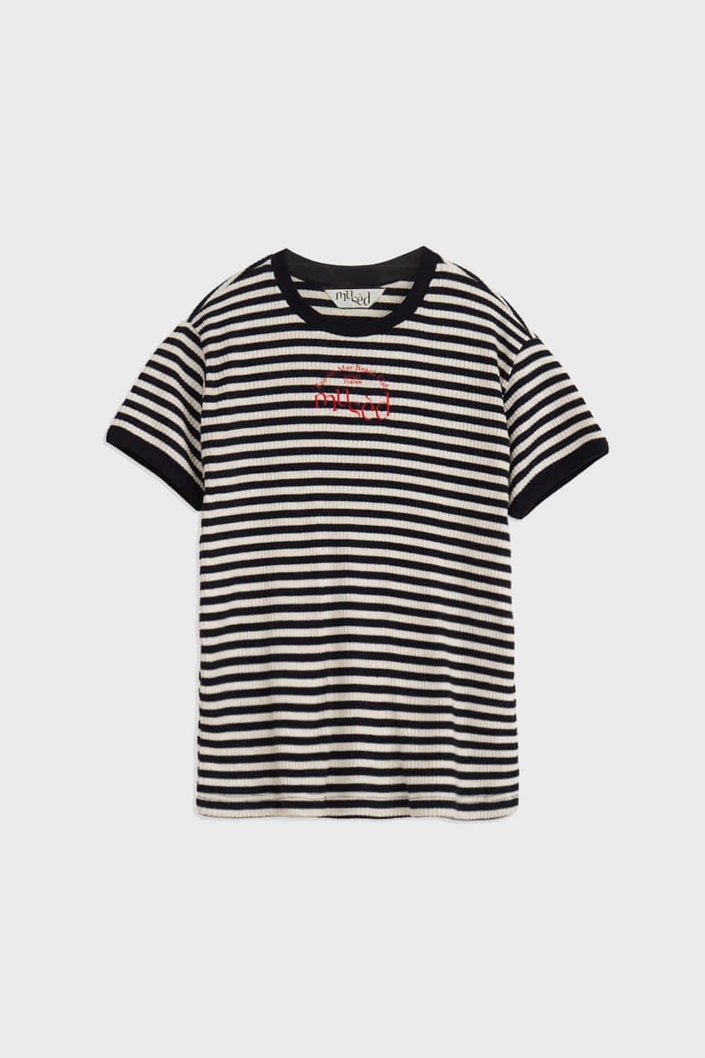 CONTRAST RIB PATCHED T-SHIRT -NAVY STRIPE