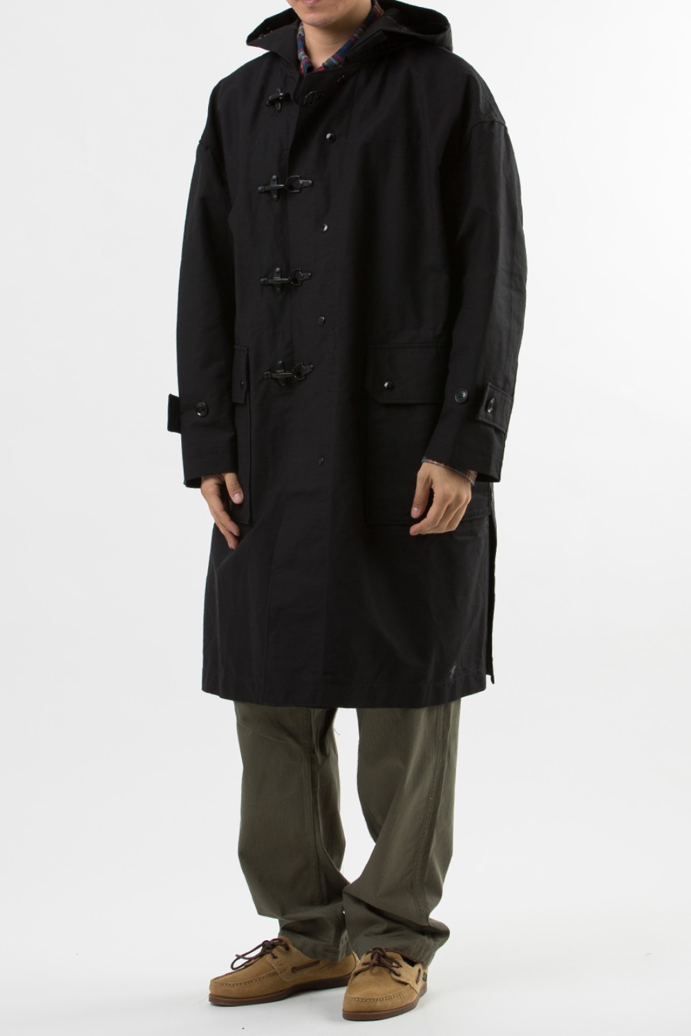 (22FW) OVERSIZED FIREMAN DUFFLE COAT BLACK COTTON DOUBLE CLOTH