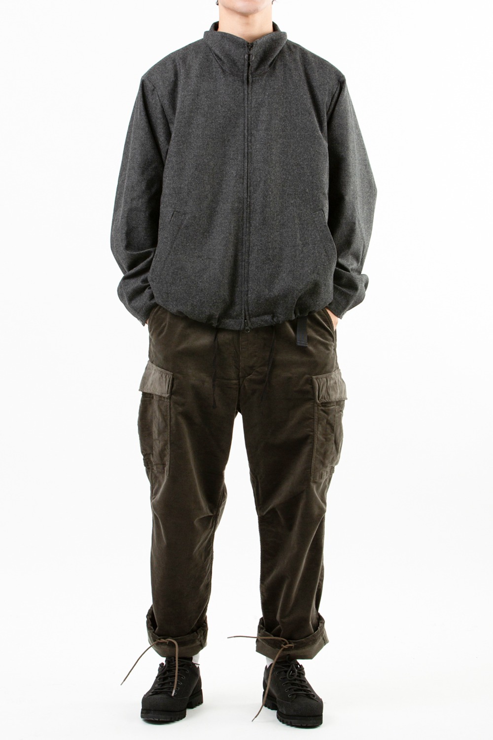 FINE WOOL RELAXED BLOUSON CHARCOAL