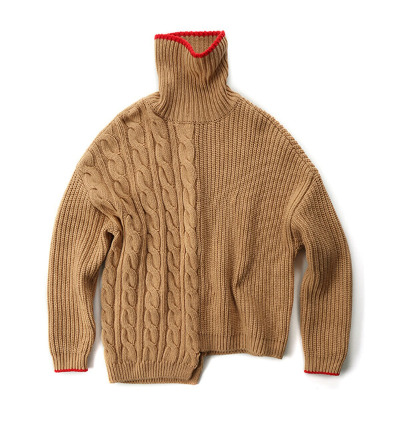 TRES UNBALANCED TURTLENECK SWEATER CAMEL+RED (MDS07KN02)