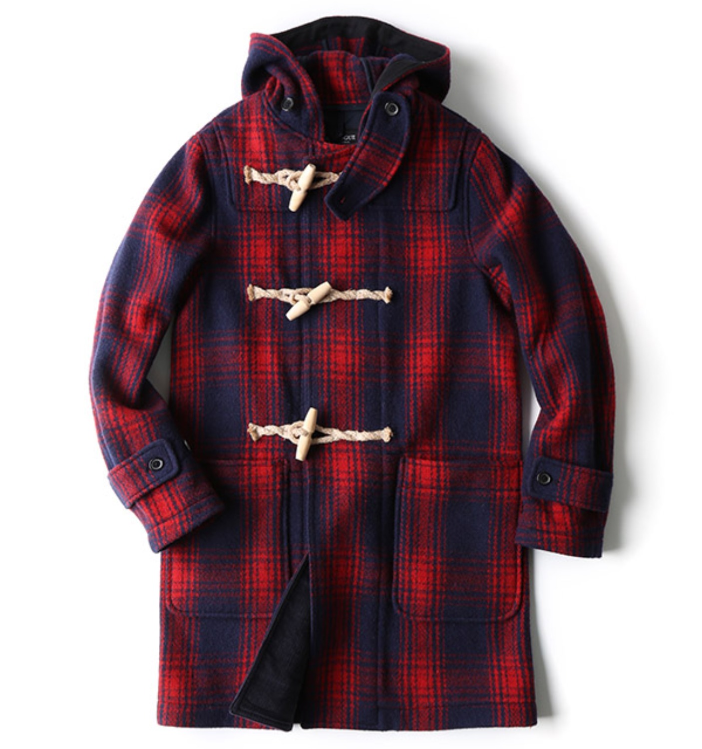 EASTLOGUE X SCULP DUFFLE COAT IN RED CHECK