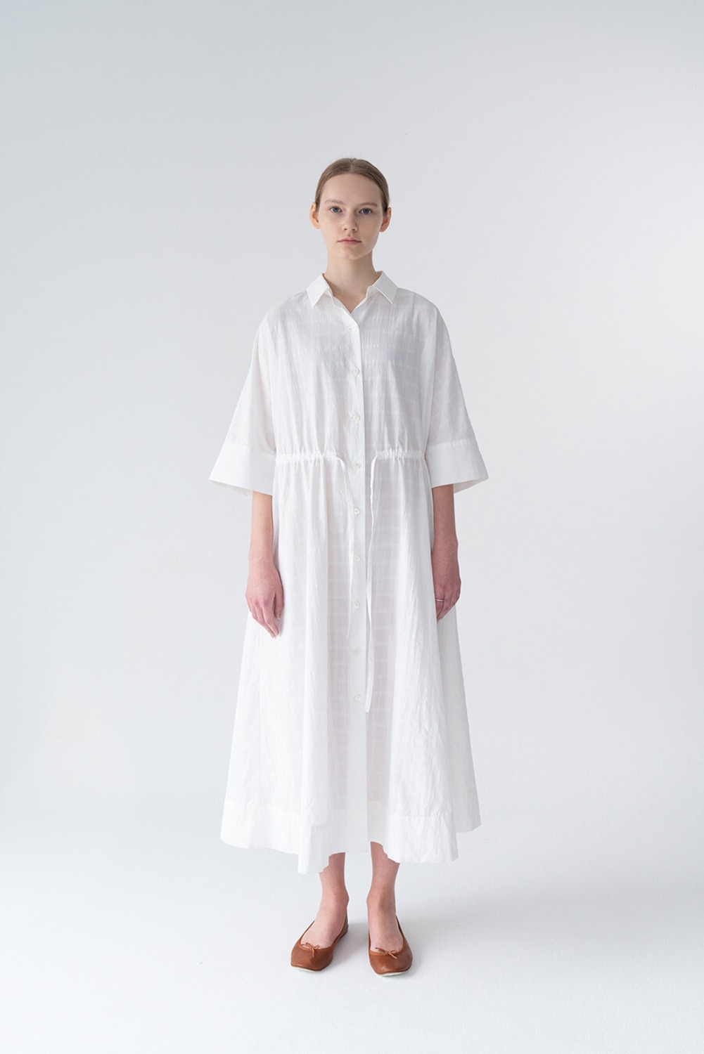 ELEVE SHIRT DRESS-WHITE CHECK