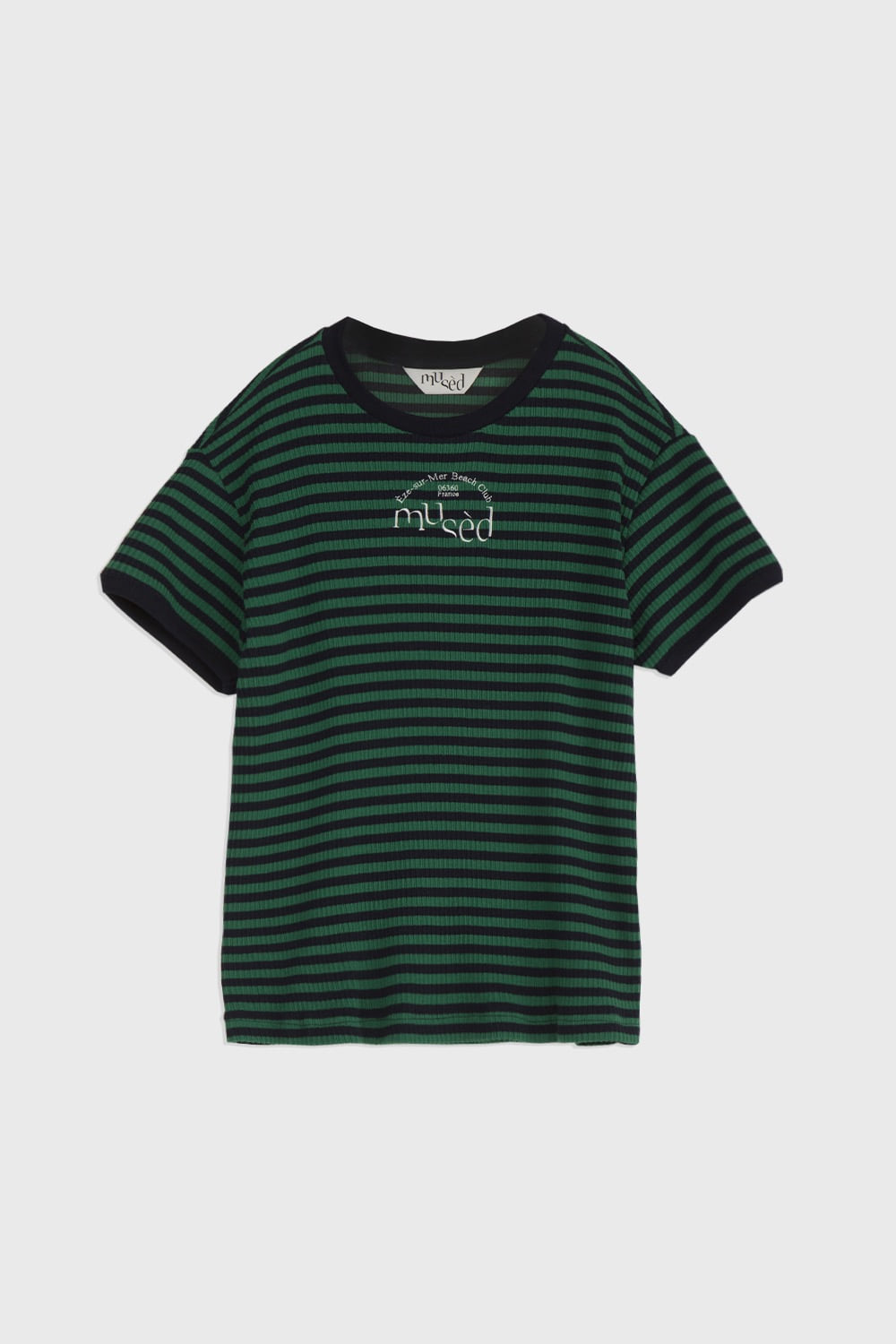 CONTRAST RIB PATCHED T-SHIRT -GREEN STRIPE