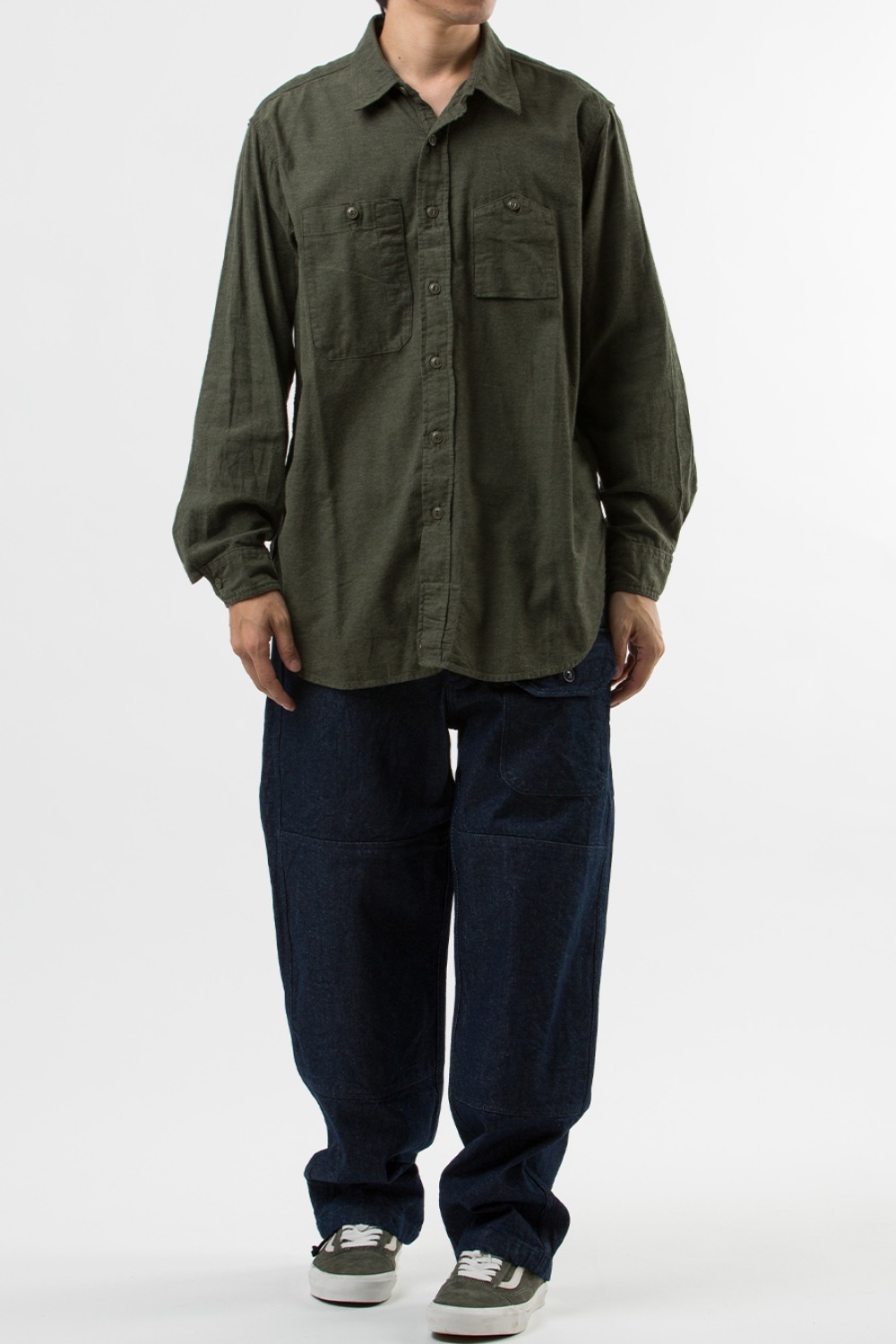 (22FW) WORK SHIRT OLIVE SOLID COTTON FLANNEL