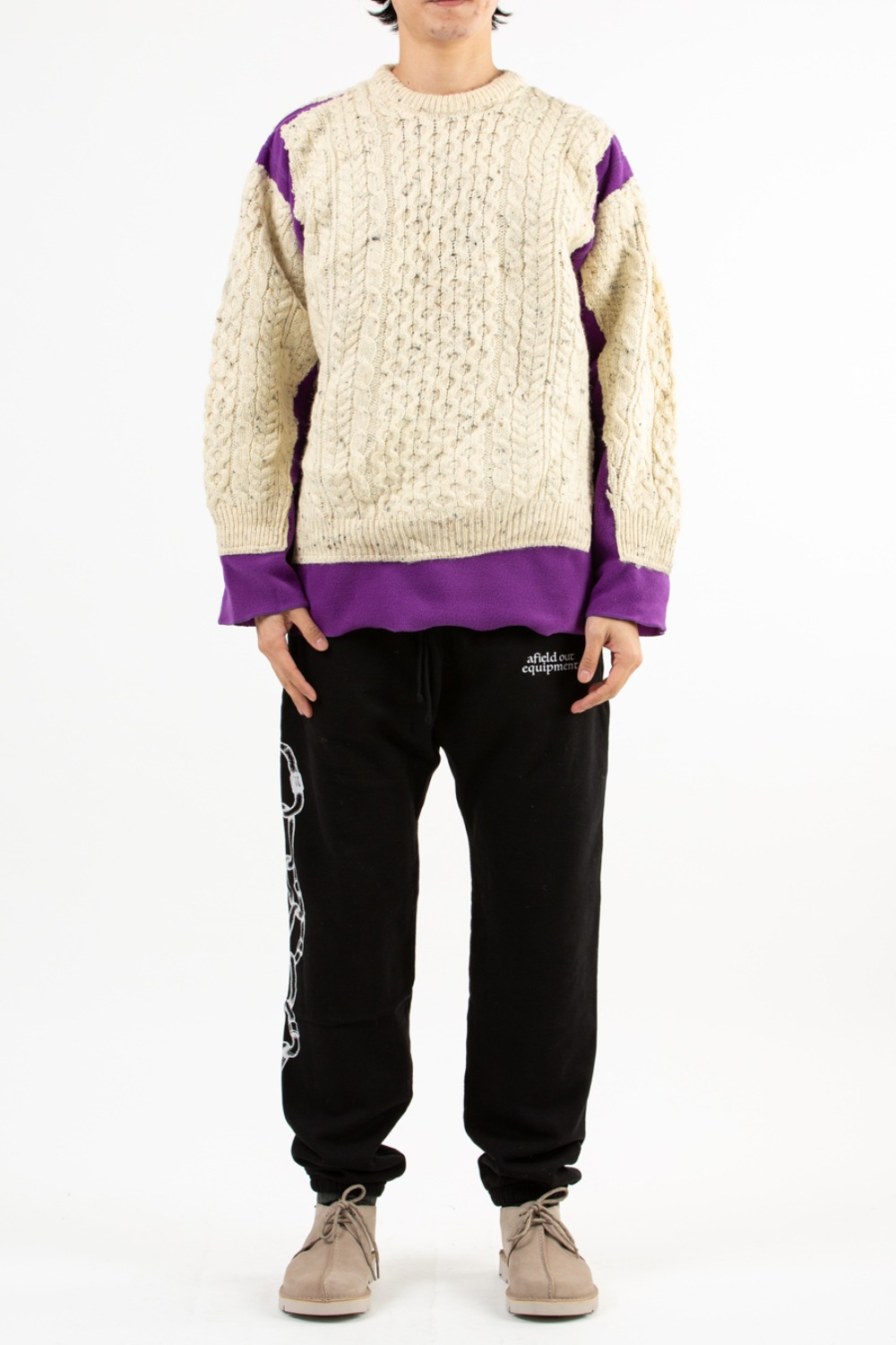 REBUILD BY NEEDLES FISHERMAN SWEATER -&gt; COVERED SWEATER PURPLE M