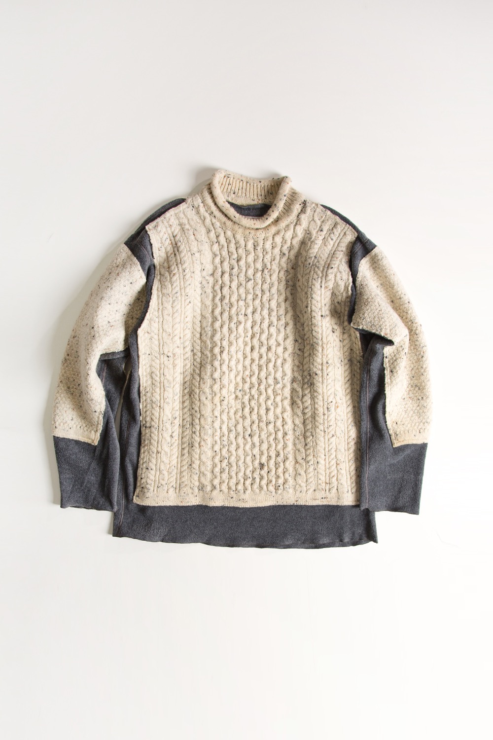 REBUILD BY NEEDLES FISHERMAN SWEATER -&gt; COVERED SWEATER GREY (M-6)