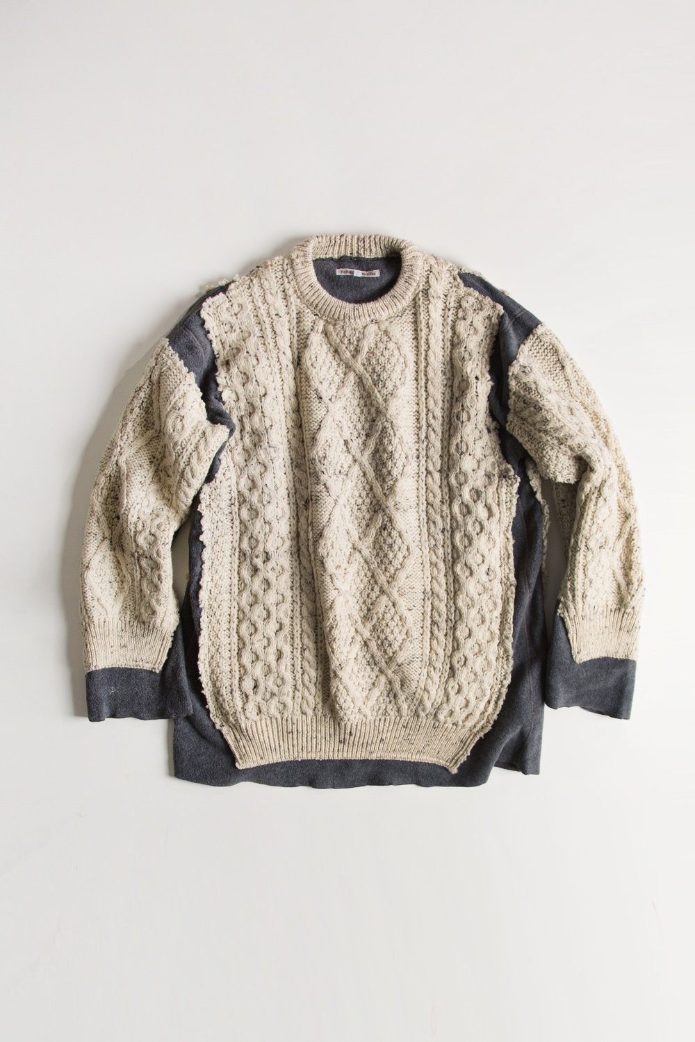 REBUILD BY NEEDLES FISHERMAN SWEATER -&gt; COVERED SWEATER GREY (XL-3)