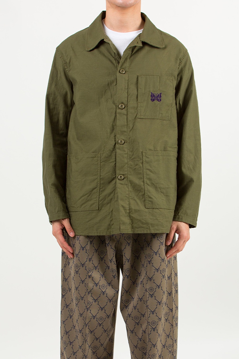 (23SS) OLIVE NEEDLES D.N. COVERALL - BACK SATEEN
