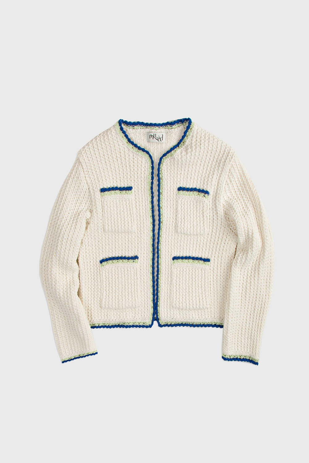 (23SS) CROCHET DETAILED TWEED KNIT JACKET WHITE