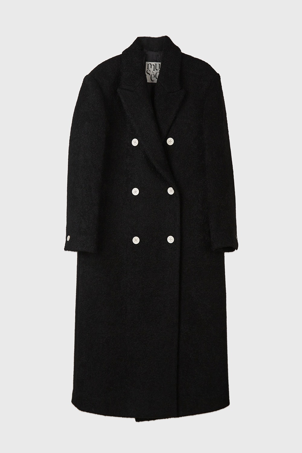 (23FW) MUSED DOUBLE BREASTED ALPACA LONG COAT BLACK