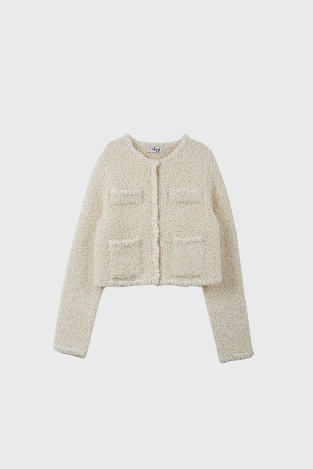 (23FW) MUSED WOOL ALPACA BLENDED BOUCLE KNIT JACKET CREAM W/GOLD