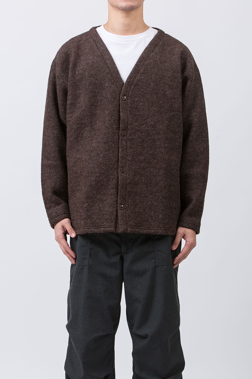 (23FW) SOUTH2 WEST8 S.S. V NECK CARDIGAN - W/PE BOILED JERSEY B-BROWN