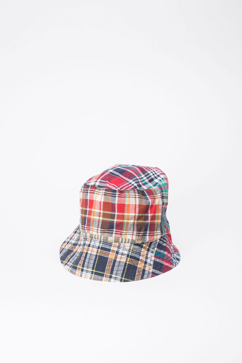 (24SS)  BUCKET HAT NAVY SQUARE PATCHWORK MADRAS