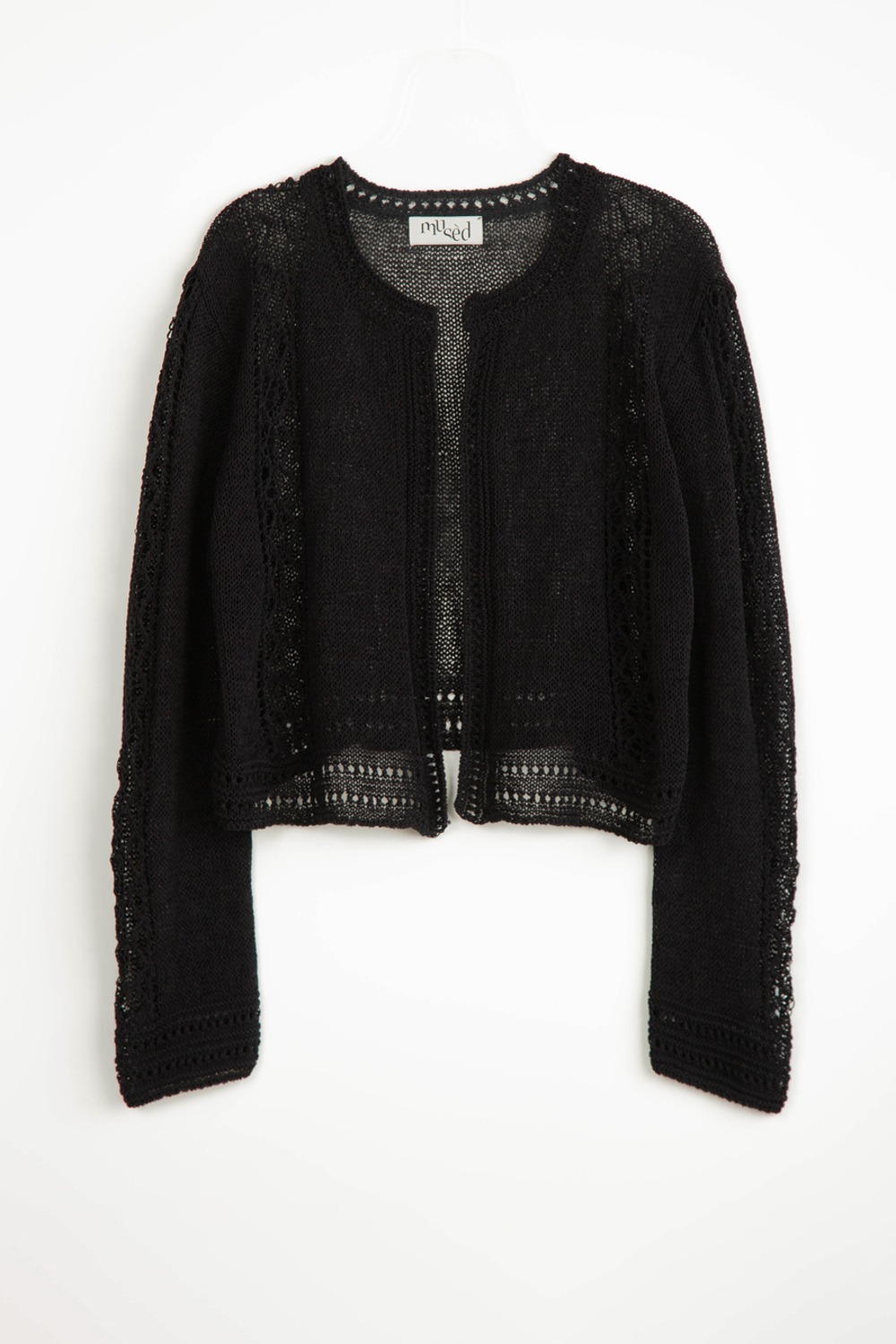 (24SS) MUSED CORD LACE CARDIGAN BLACK